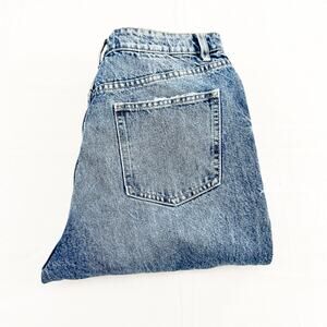 Zara Acid Wash Mom Jeans Ripped Knees Straight Leg Denim Size 10